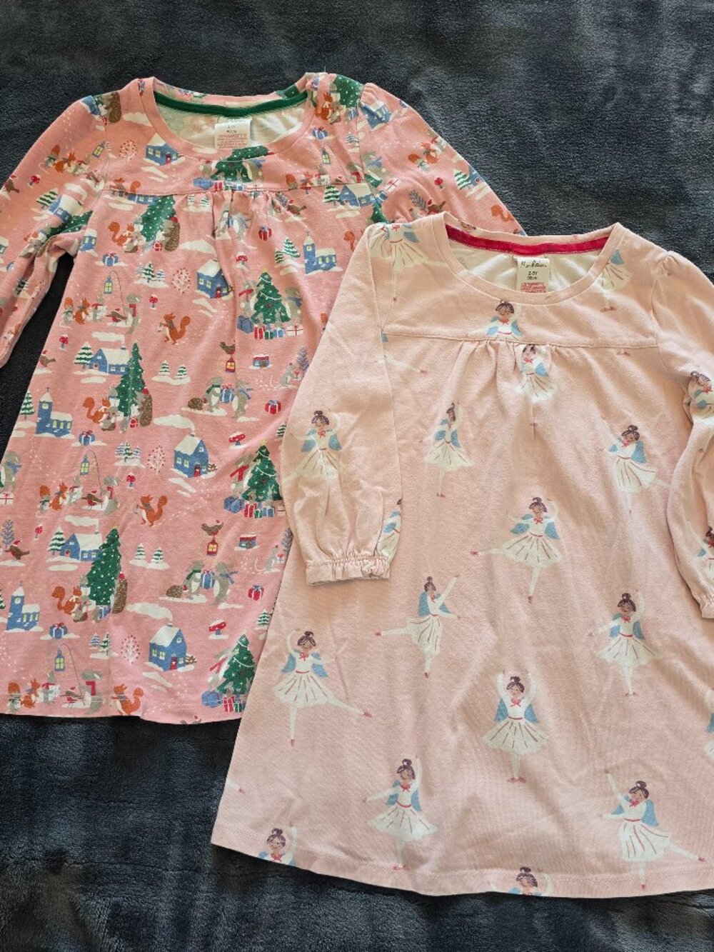 2-3Y Girls Mini Boden Long Sleeve Nightgown Bundle (Winter Village and Ballerina